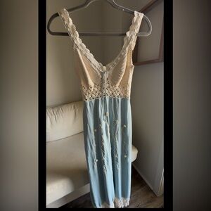 Elegant Blue Lace Fairy embroidered flower Maxi Dress